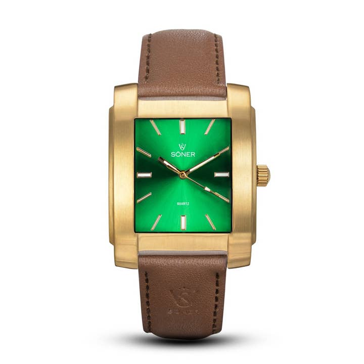 SÖNER - Vente Montre – homme - Montre carrée, or brossé Legacy L | cadran vert