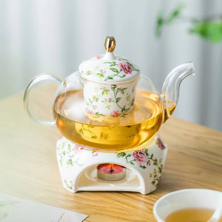 Green Pastures Wholesale - Wholesale Tea Set - 14K Rose & Flower Tea Set with Infuser