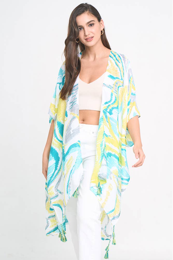 Hana - Wholesale Kimono - Women's - Abstract Print Tassel Summer Kimono1