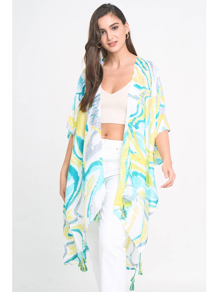Hana - Wholesale Kimono - Women's - Abstract Print Tassel Summer Kimono1