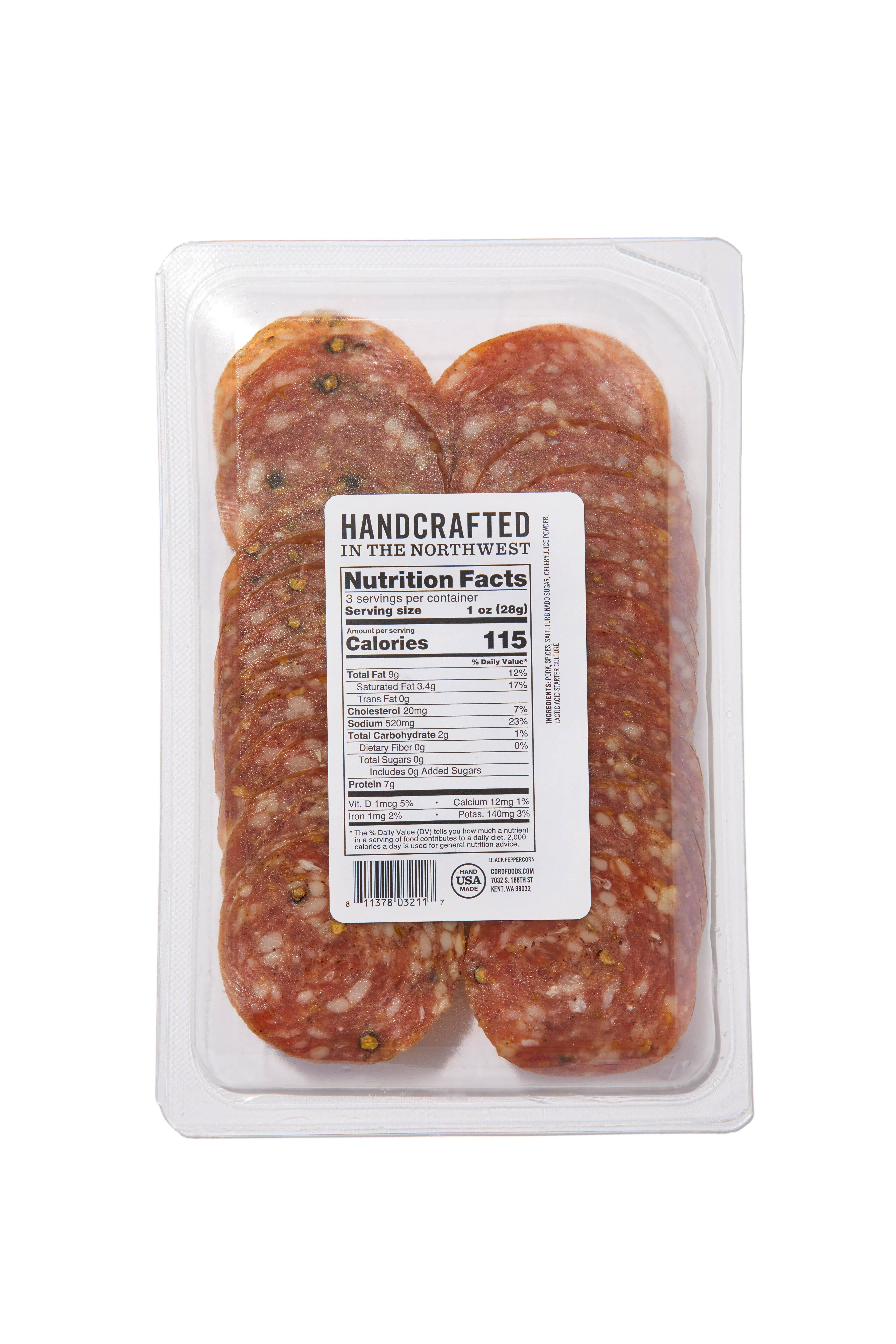 Coro Foods - Wholesale Salami - Sliced Pack Uncured Fennel & Black Pepper (Black Peppercorn)2