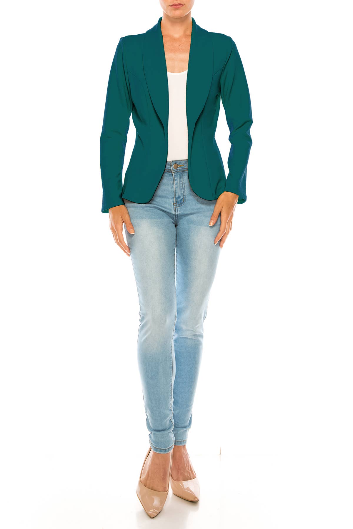 MOA COLLECTION - Wholesale Blazer - Women's - Women’s Solid Open Front Fitted Blazer Jacket – Waist Length12