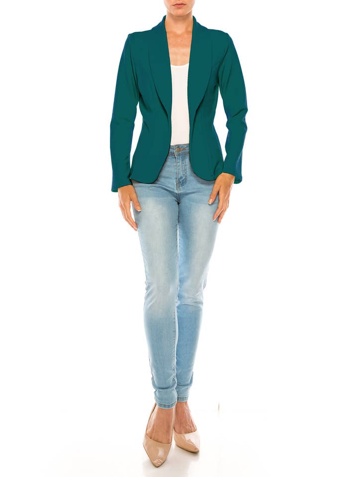 MOA COLLECTION - Wholesale Blazer - Women's - Women’s Solid Open Front Fitted Blazer Jacket – Waist Length12
