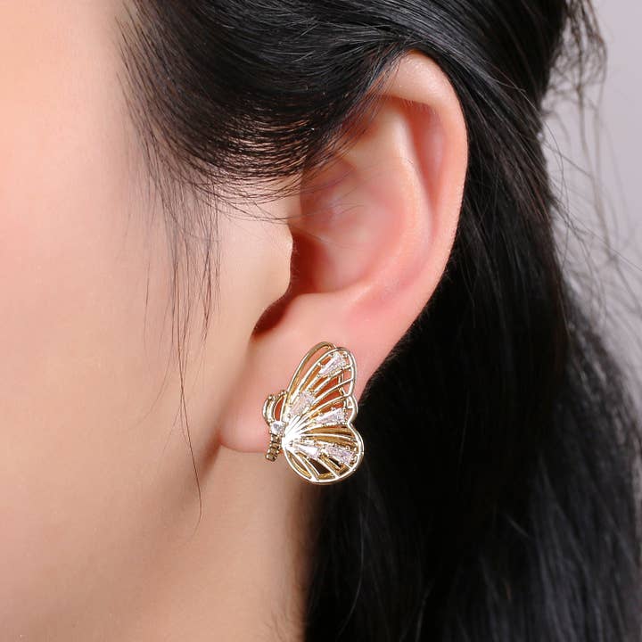 Aim Eternal - Wholesale Stud/Post Earrings - Gold Butterfly Earrings ?€? butterfly stud earrings ?€? Bold earrings ?€? Statement earrings ?€? Big stud earrings ?€? gold stud earrings
