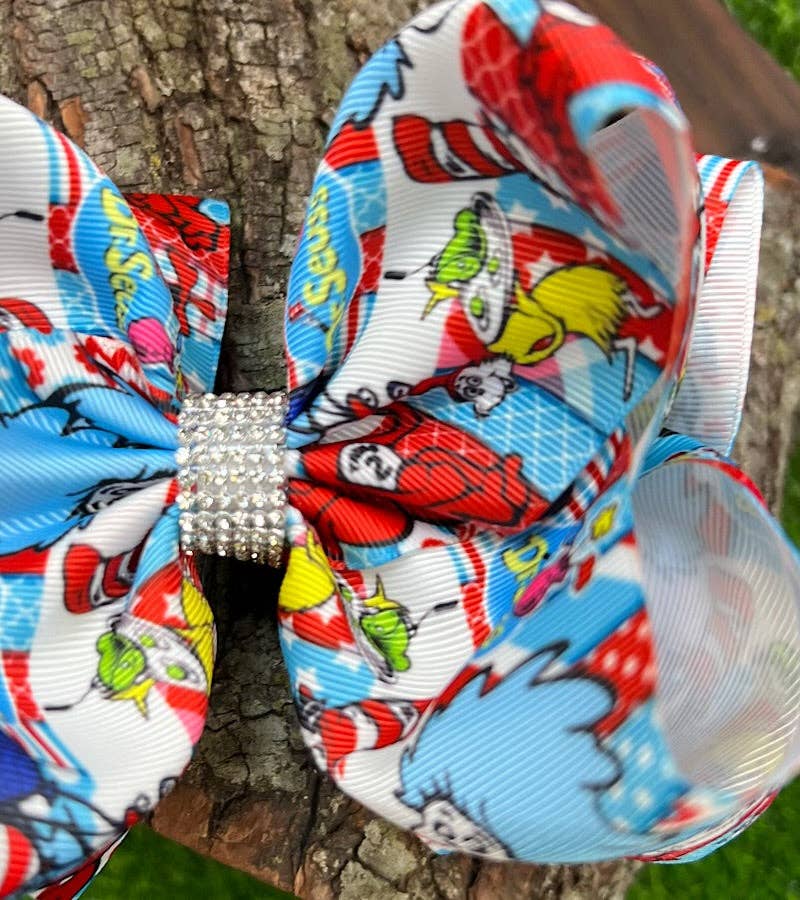 MULTI COLOR 1,2 CHARACTER PRINTED DOUBLE LAYER HAIR BOWS. 4PCS/$10.00 BW-DSG-813 for wholesale on Faire3