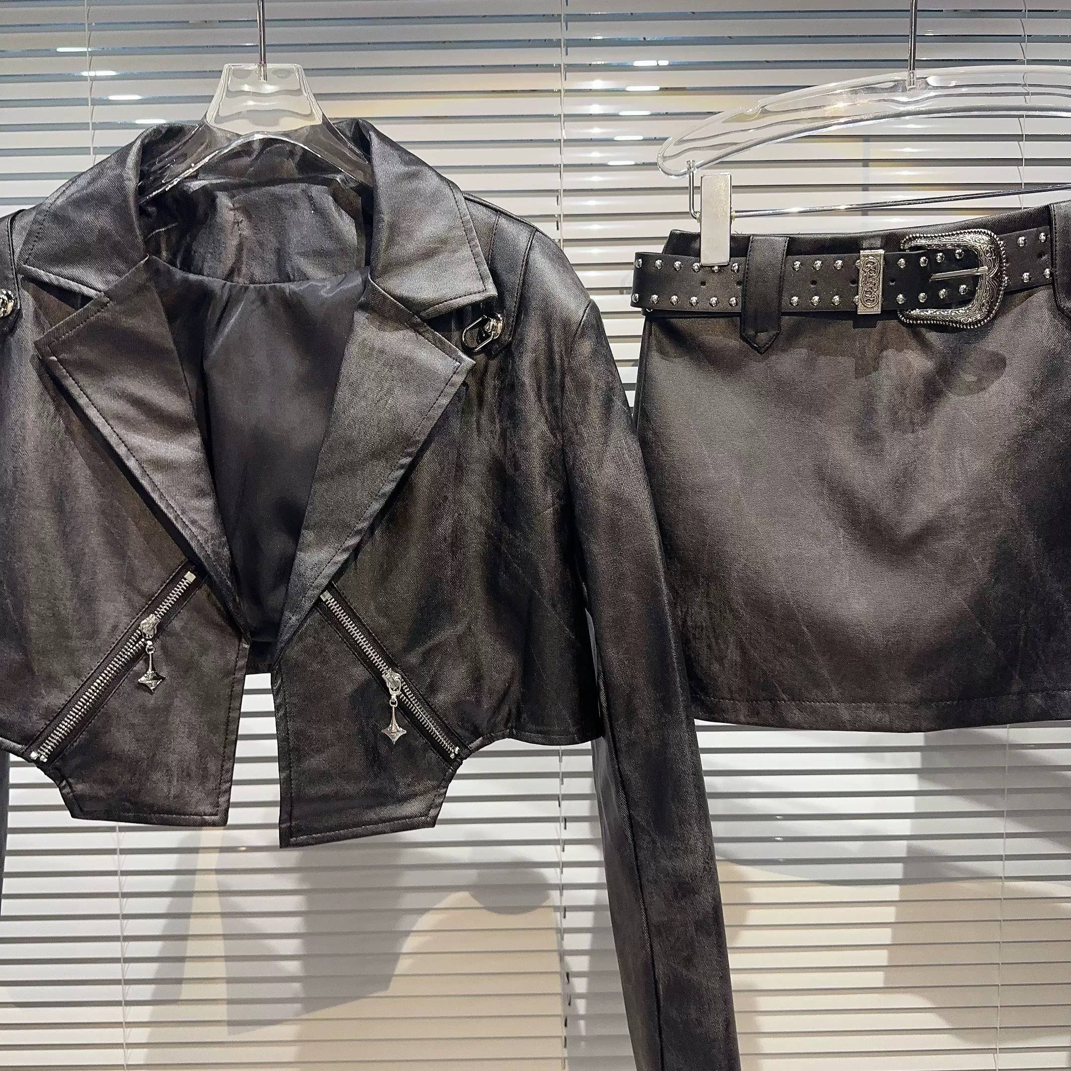 Productseeker - Wholesale Top & Skirt Set - Women's - SET220Y PU Leather Jacket & Studded Skirt Set – Fall Edge15