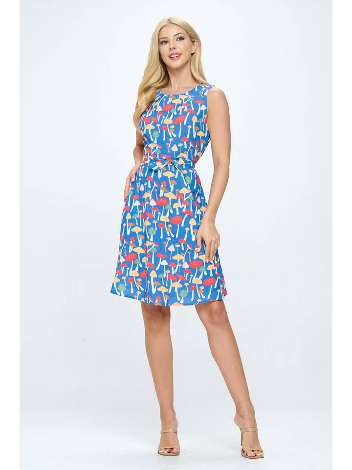 SM WARDROBE - Wholesale Dress - Women's - VINTAGE INSPIRED MUSHROOM PRINT DRESS WAIST TIE