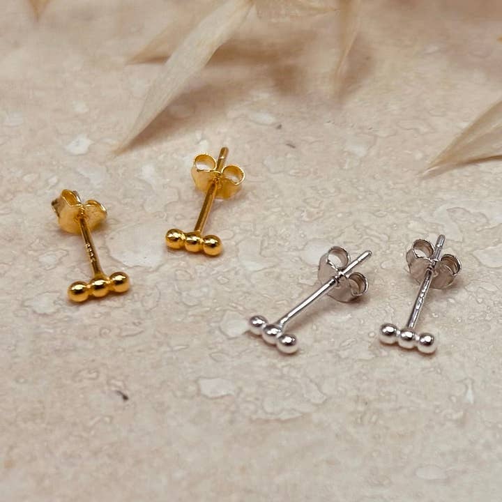 Gold or Silver 3 Dot Studs for wholesale by Little Nell Jewellery