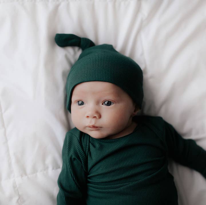 Three Little Tots - Wholesale Babygown - Baby - Forest Green Ribbed Knotted Newborn Baby Gown Sleepwear21