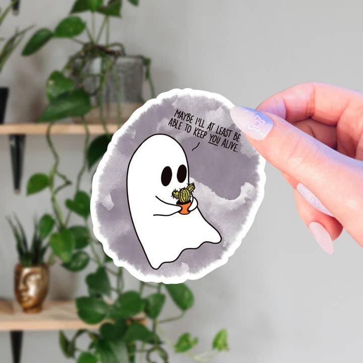Cute Cactus Ghost Sticker for wholesale by Living Noir