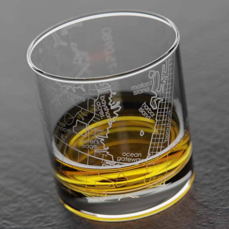 Well Told - Wholesale Drinking Glass/Cup - Ocean City, MD City Map - Etched Whiskey Rocks Glass2