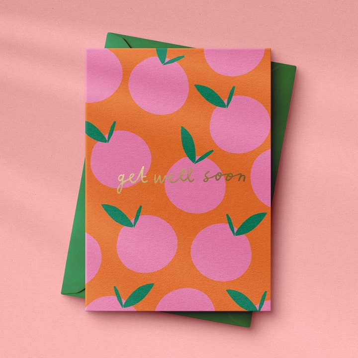 Orangen Gute Besserung handfolierte A6 Grußkarte für den Großhandel von Lula + Rose