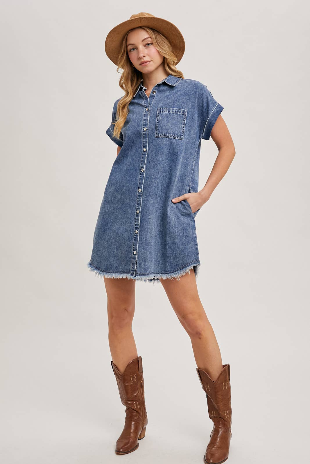 Bluivy - Wholesale Dress - Women's - FRAYED HEM DENIM SHIRT DRESS16