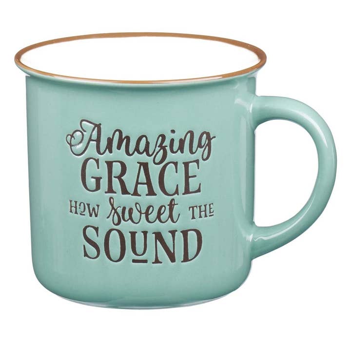 Mug Camp Green/White Amazing Grace for wholesale by Christian Art Gifts