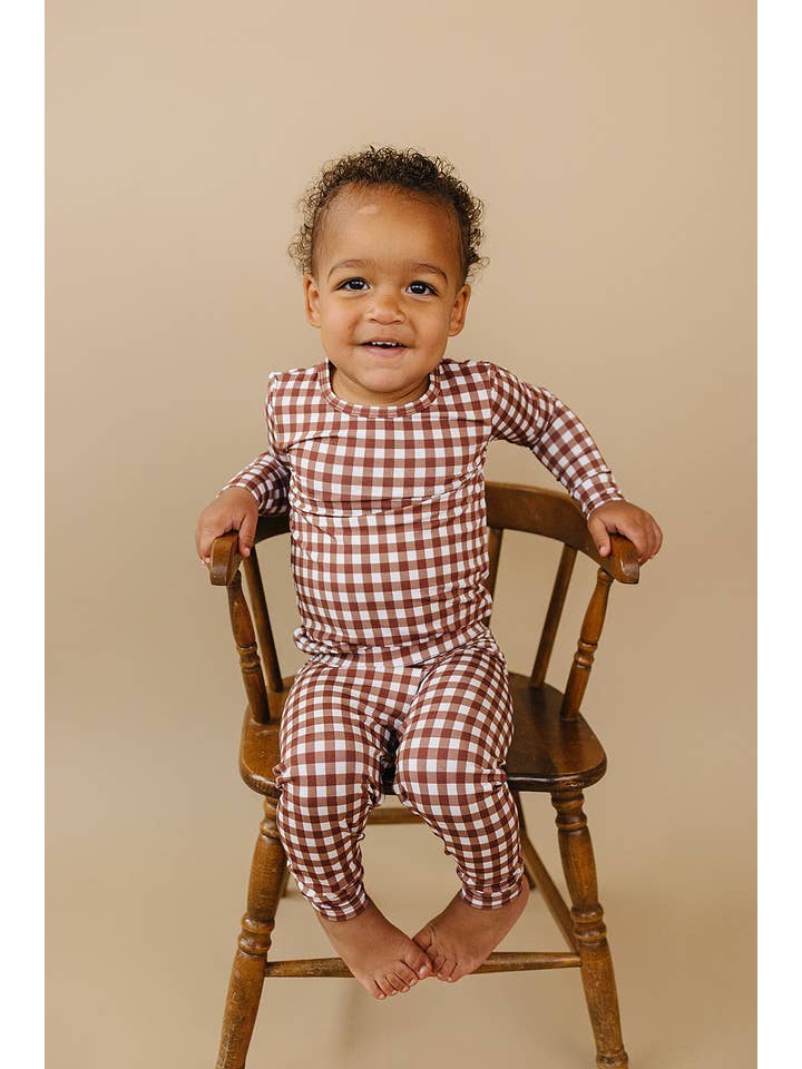 Lucky Panda Kids - Wholesale Lounge Set - Kids - Bamboo Two Piece Set | Chocolate Gingham6