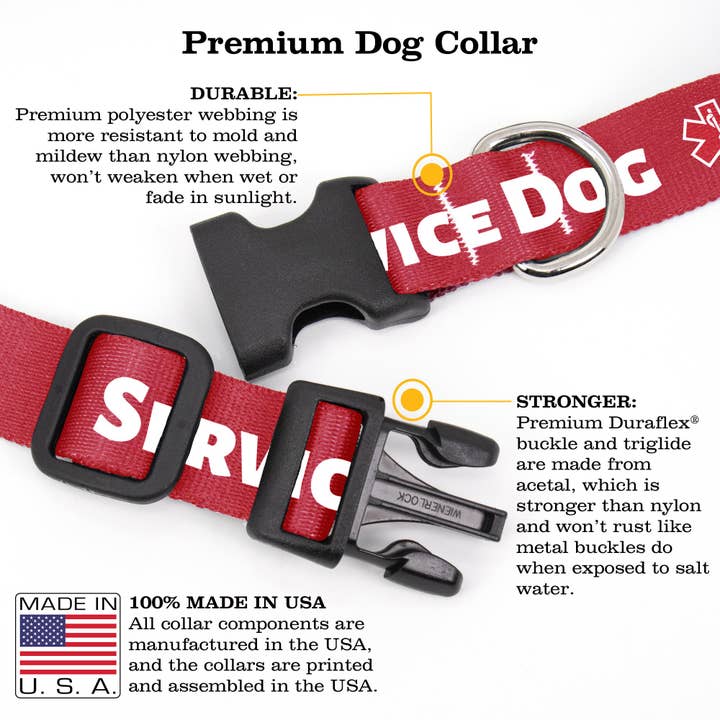 Collier rouge pour chien d'assistance - Fabriqué aux États-Unis pour la vente par Buttonsmith