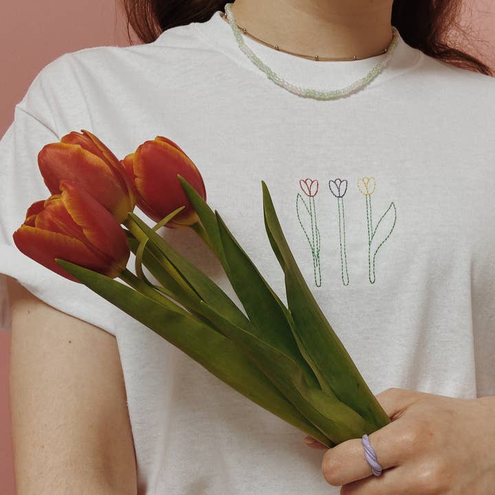embroidered tulip t-shirt for wholesale by HemmorBroids