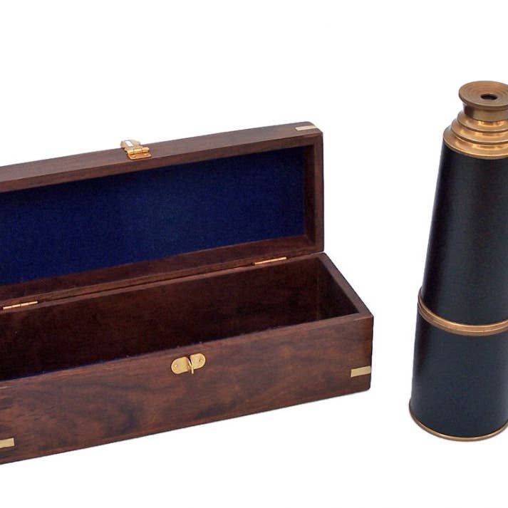 Catalejo de cuero de latón envejecido con caja de palisandro para venta al por mayor de Hampton Nautical