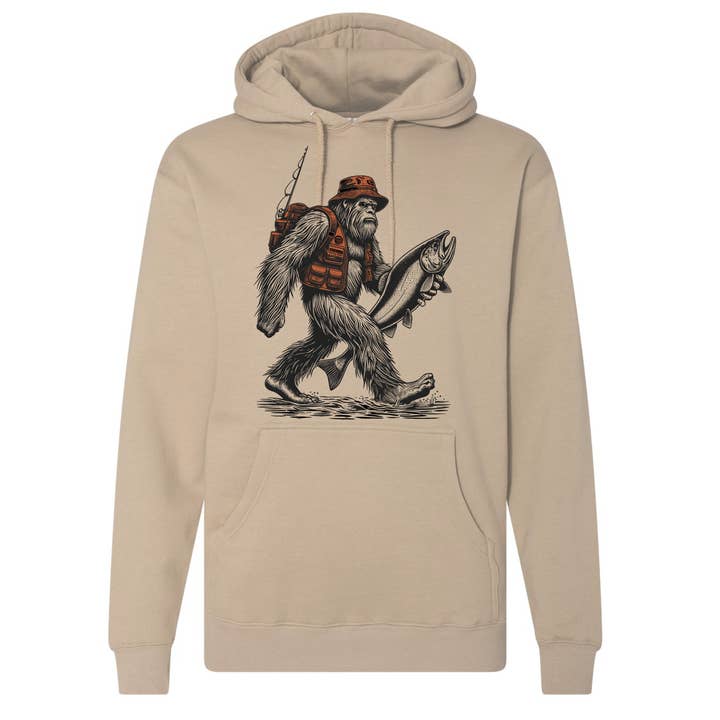 Chandail à capuchon Fishing Sasquatch pour la vente par Ales to Trails