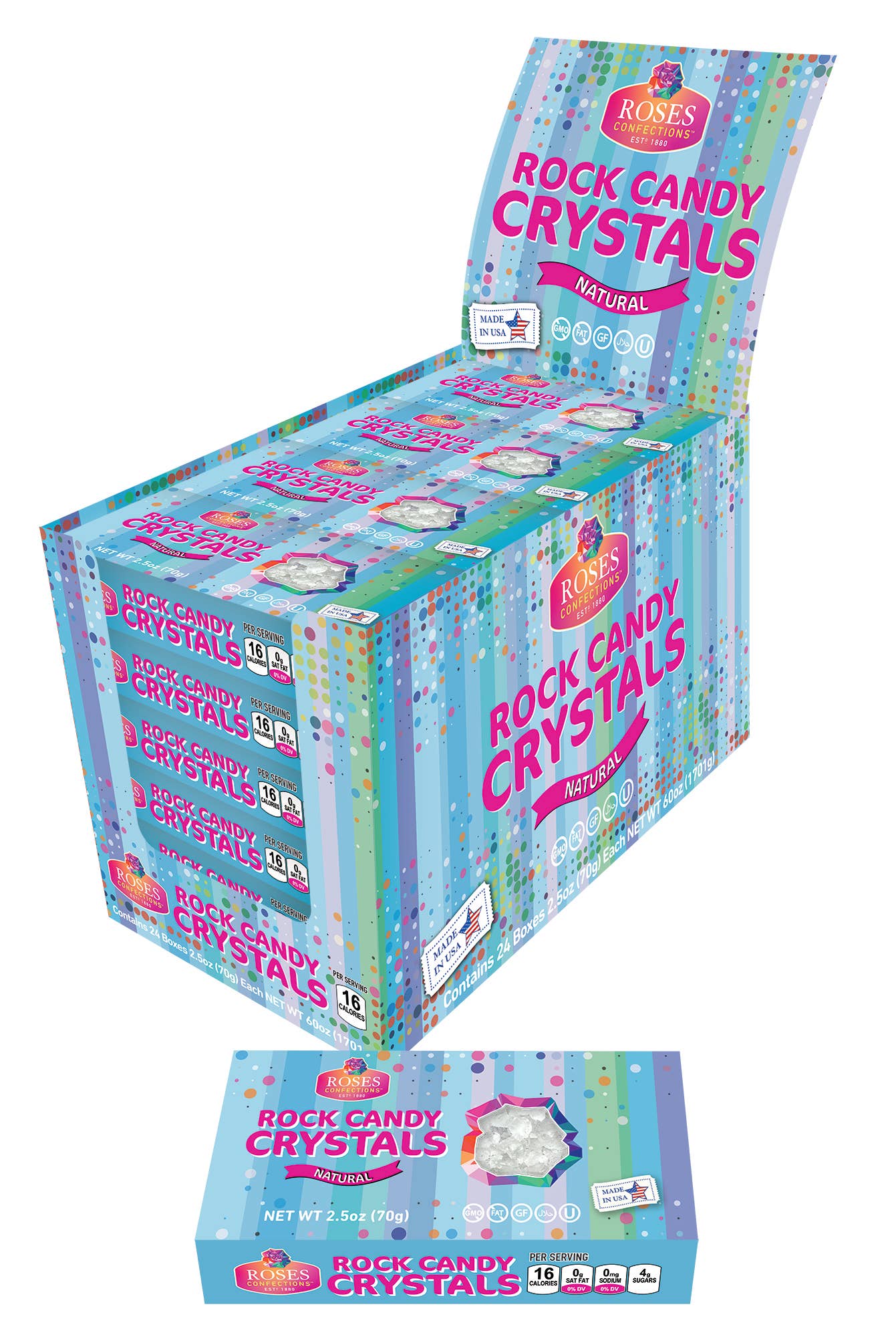 Grandpa Joe's Candy Shop - Wholesale Hard Candy - Rose's Natural Rock Candy Crystals 2.5oz, 24ct1