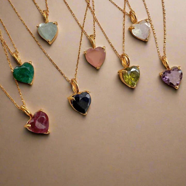 Gold Lunar - Wholesale Pendant/Charm Necklace - April Birthstone Chain Necklace Heart Gemstone Gift