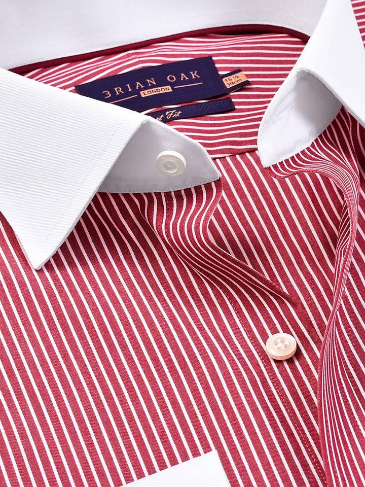 Maroon Striped Shirt with White Collar & Cuffs for wholesale by Brian Oak Limited
