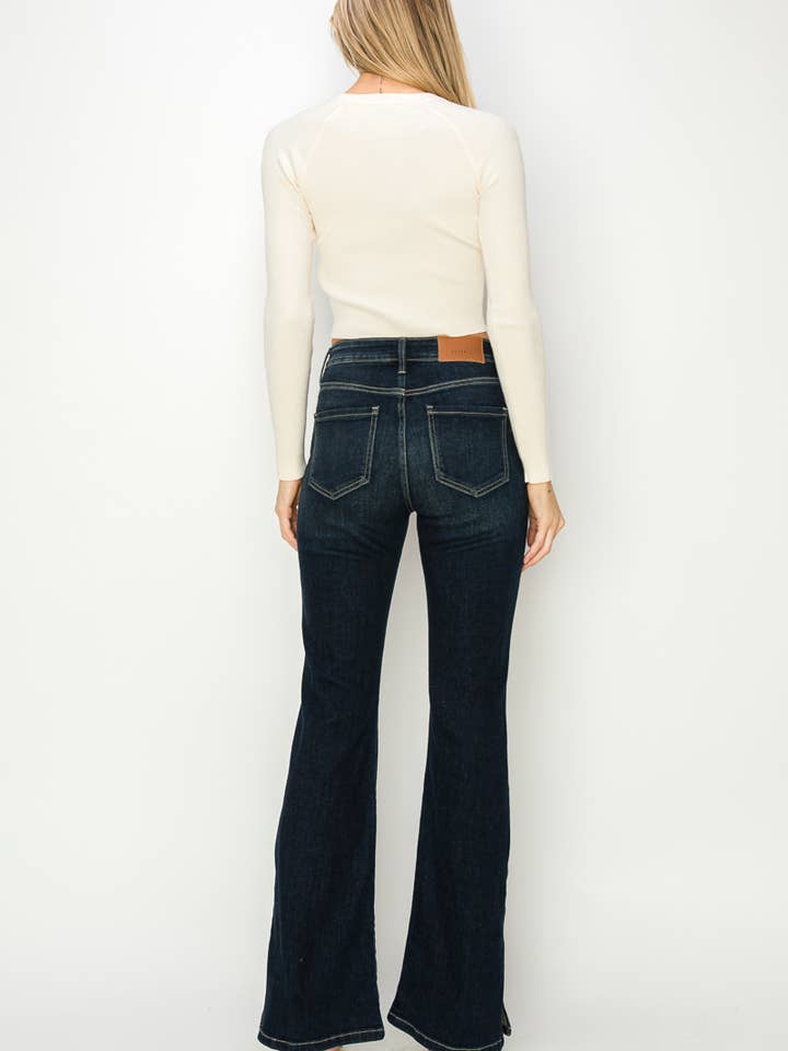 DARK STONE HIGH RISE FLARE JEANS for wholesale on Faire