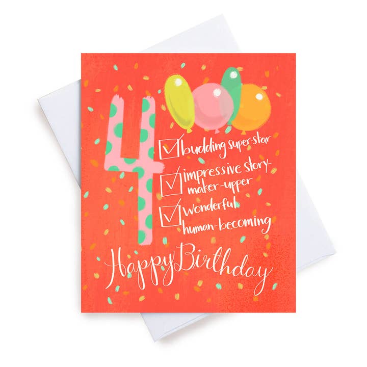Joyeux Anniversaire Liste Âge 4 (Vente) pour la vente par M. Kind Papersmith