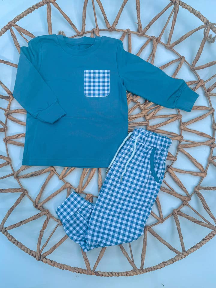 Blue Plaid Jogger Set for wholesale by Foster & Co.