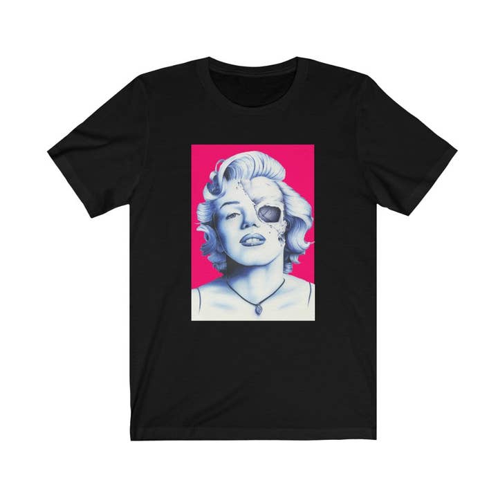 T-shirt graphique Marilyn Monroe Popculture avec tête de mort pour la vente par Luluizy Designs Co.