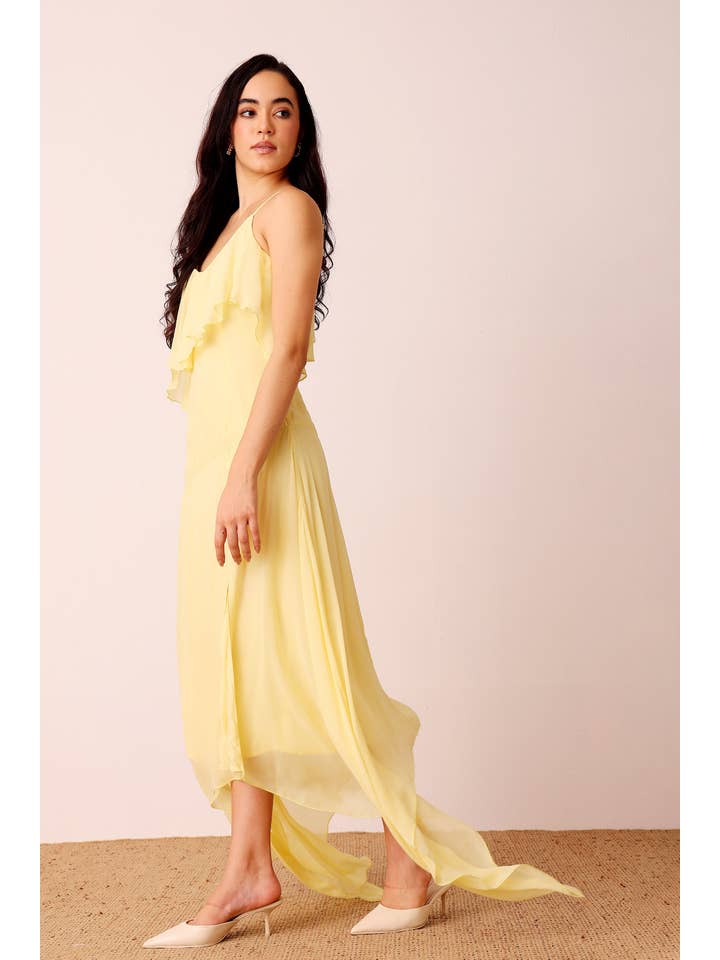 Buttercup Cassa Midi Dress in Pale Yellow for wholesale on Faire4