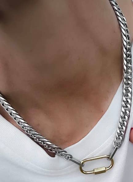 HoopLa – Engroshandel Led/kæde halskæde – HoopLa karabiner halskæde i rustfrit stål med tofarvet design1