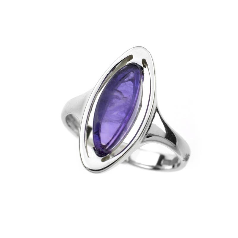 Violet Anello con navetta in ametista viola naturale, argento 925 in vendita all'ingrosso su Faire0