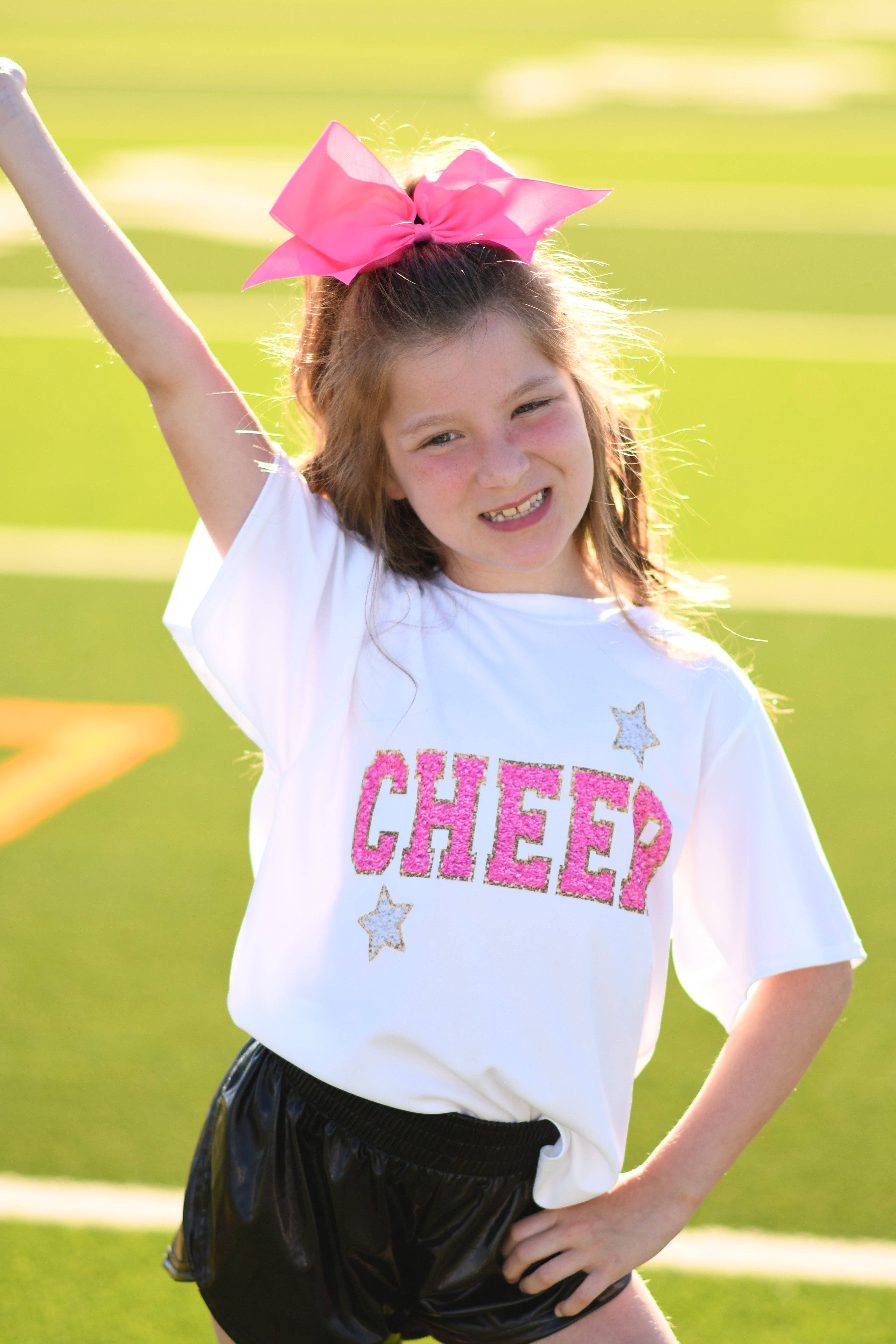 WHITE Cheer Faux Patch Tee for wholesale on Faire