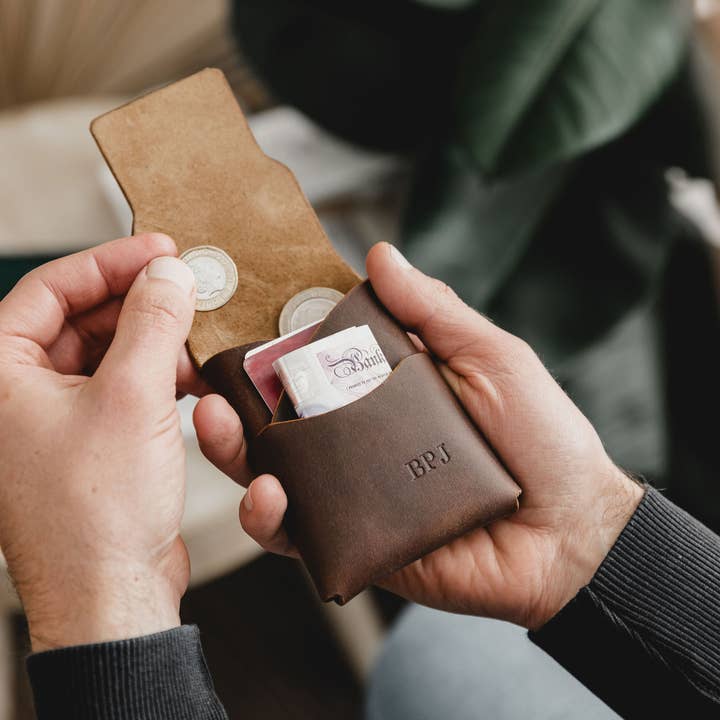 Brown Interlocked Leather Wallet for wholesale by Wild Origin