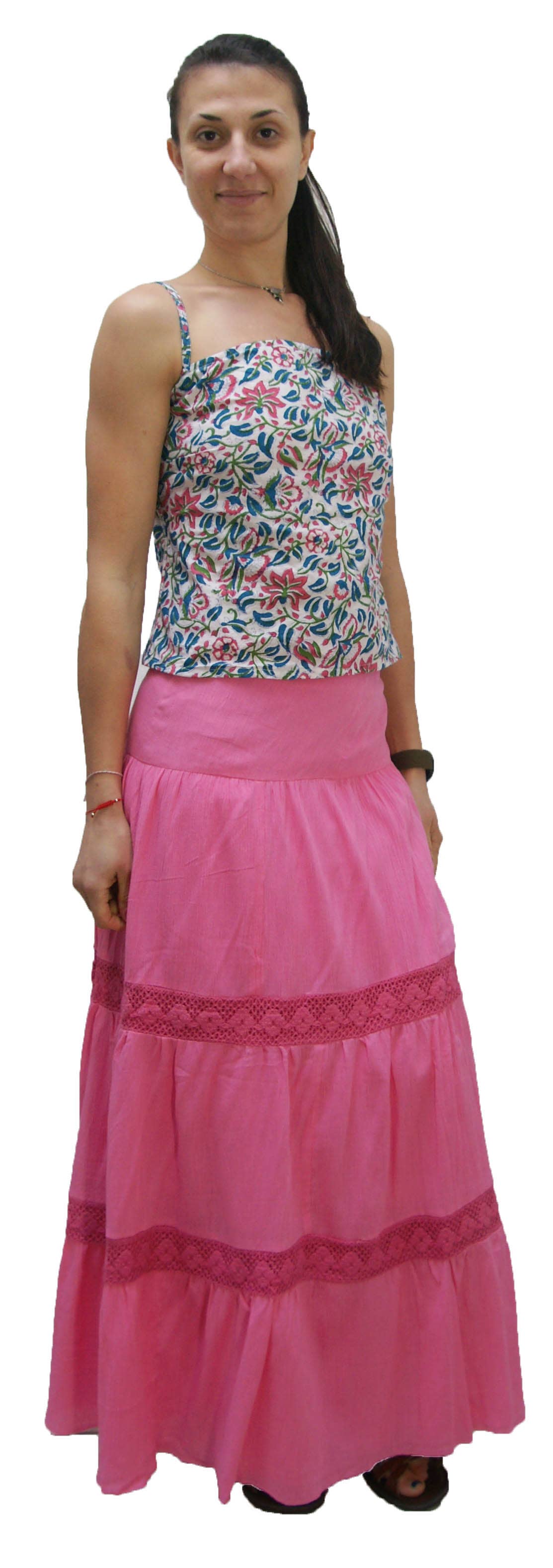 KASHI INC – Saia - Mulher por atacado – Saia comprida em crepe de algodão com renda e forro4