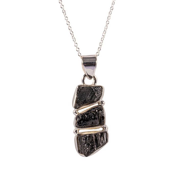 Line Up 3-Stone Black Tourmaline Pendant Sterling Necklace for wholesale by Saraswati Imports