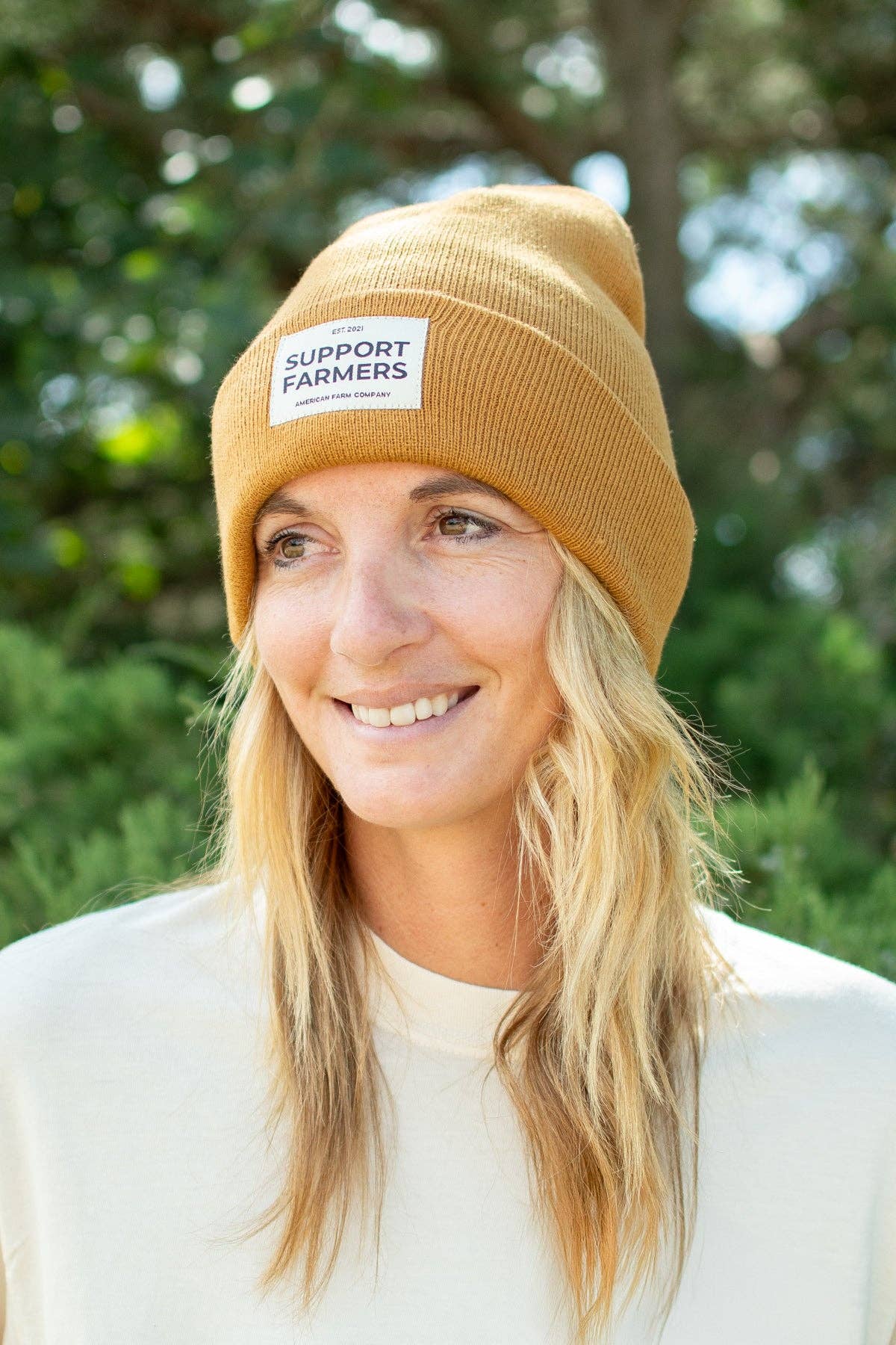 Coyote Brown ‘Support Farmers’ Beanie for wholesale on Faire2