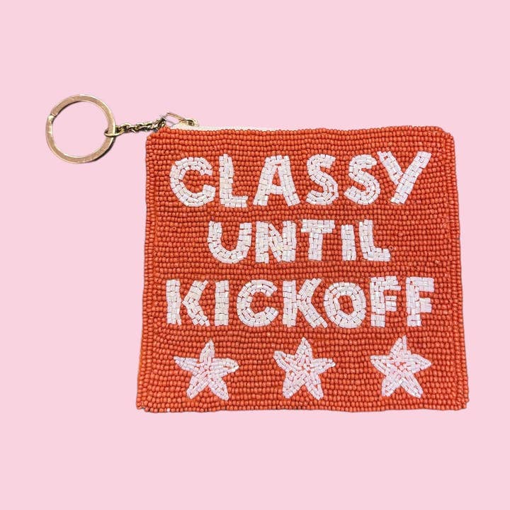 BURNT ORANGE/WHITE CLASSY UNTIL KICKOFF COIN PURSE (Mix & Match Styles-Accessories Collection ONLY/$100 Minimum) for wholesale by Camel Threads