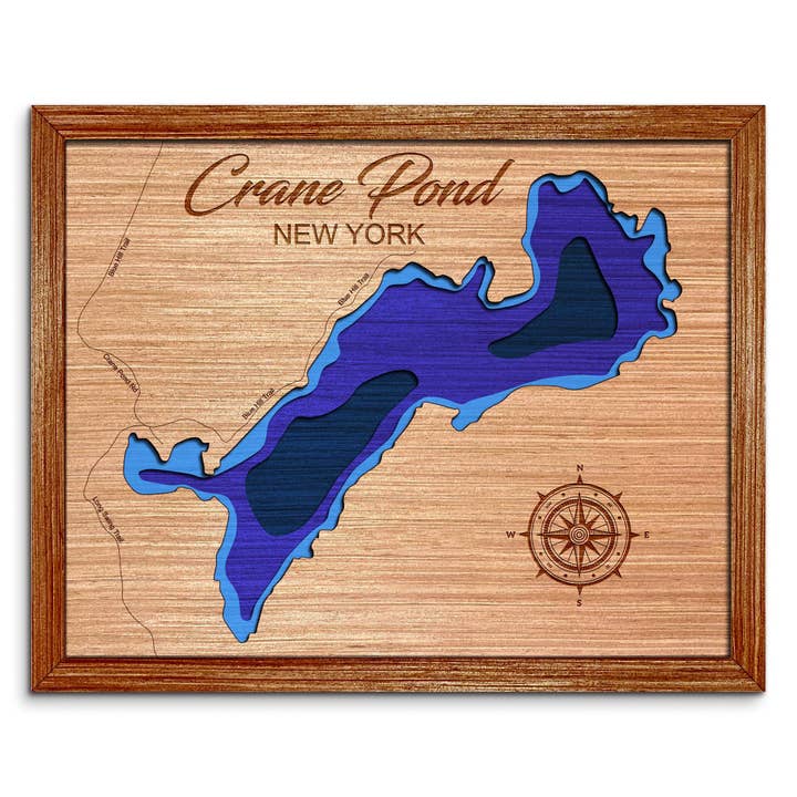 Crane Pond, NY Depth Map - Custom Lake Wall Art for wholesale by Premier Gifts and More