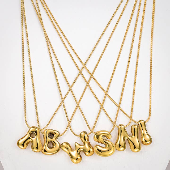 Golden Glow Bubble Letter Initial Necklace for wholesale by Trend & Co