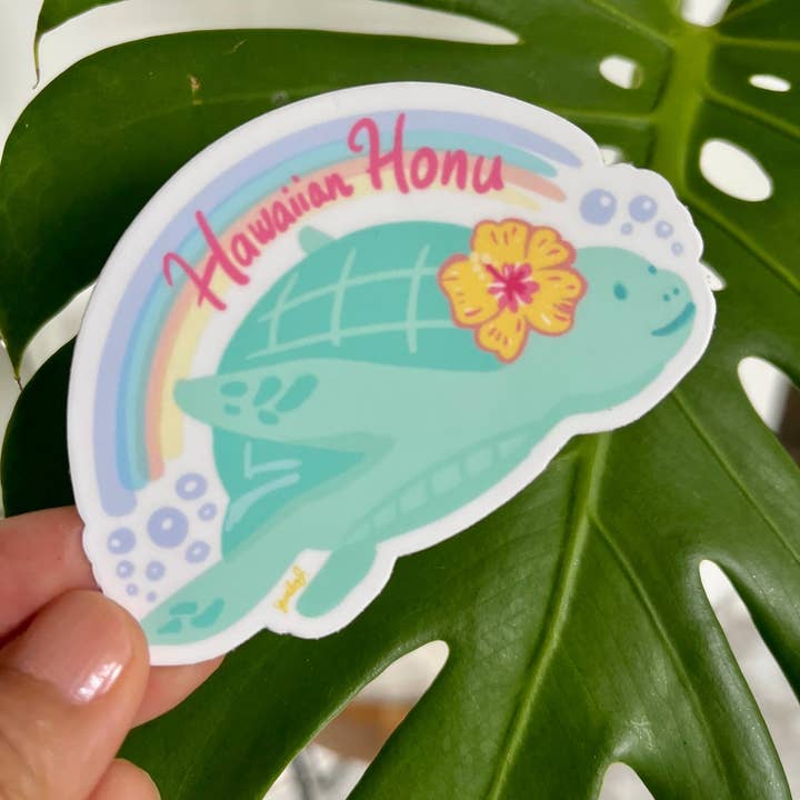 Island Stickers & More / Yuriko J. Design - Vendita all'ingrosso Adesivo - Adesivo a forma di tartaruga marina Kawaii Honu - Kawaii Hawaii