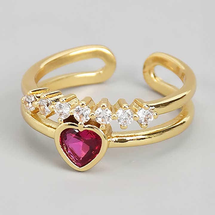 RODE STEEN HARTVORMIGE UITSNEDERING MET CZ voor wholesale door Girly