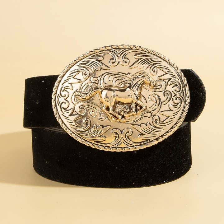 Western Large Engraved Horse Buckle Belt for wholesale by Anarchy Street
