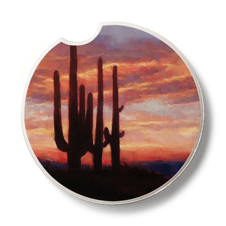 Posavasos de piedra absorbente para coche con diseño de «Saguaro Sunset» de Thirstystone para venta al por mayor de CounterArt/Highland Home/Thirstystone/CoasterStone