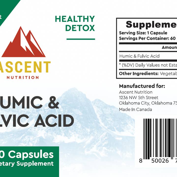 Ascent Nutrition - Wholesale Oral Supplement/Vitamin - Humic & Fulvic Acid, 60 Capsules, 500 mg each
