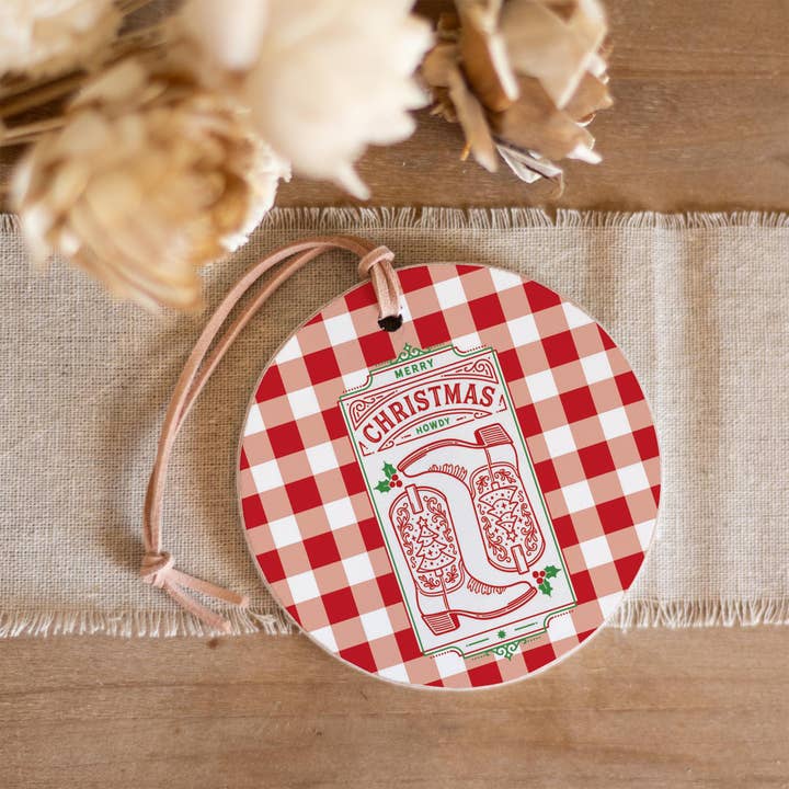 White 4" Round Ornament-Western Christmas for wholesale on Faire3