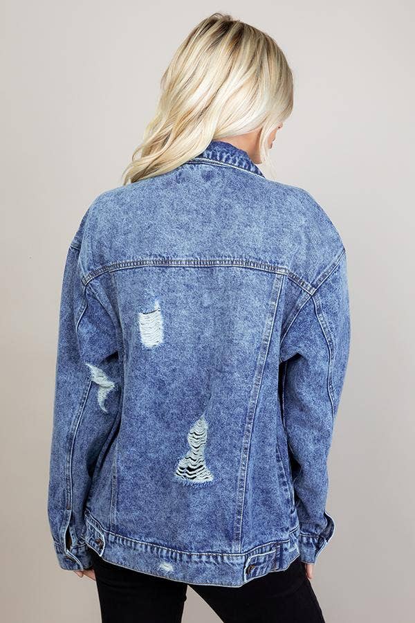 BLUE AGE - Wholesale Denim Jacket - Women's - Destroyed Oversize Denim Jacket15