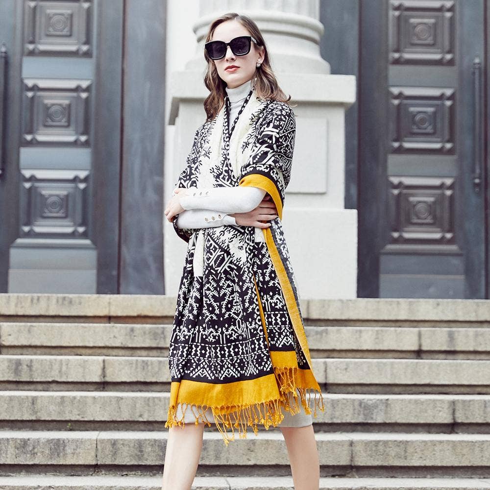 Scarflings - Vendita all'ingrosso Sciarpa - Donna - Raven Gold - Scialle in lana, colore: Giallo3