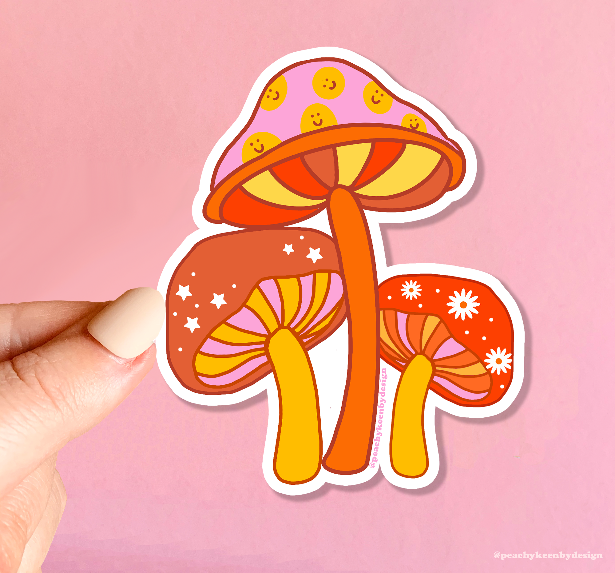 Peachy Keen by Design Co - Wholesale Sticker - STICKER Retro Mushroom Red or Purple2